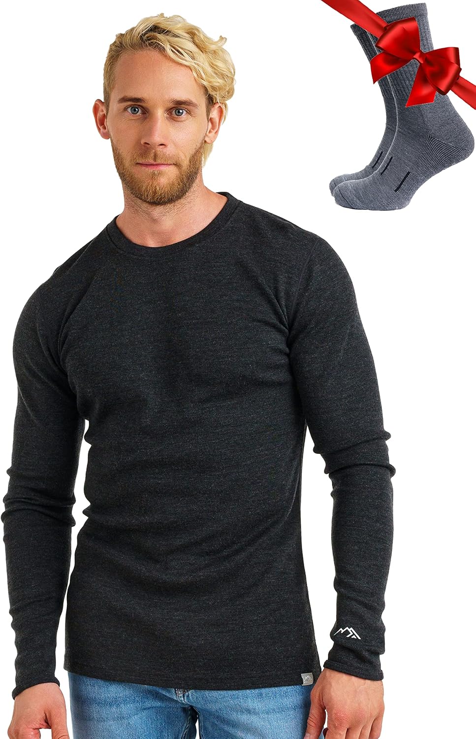 Merino.tech Merino Wool Base Layer - Mens 100% Merino Wool Long Sleeve Thermal Shirts Heavyweight, Midweight, Lite with Socks